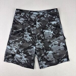 AFTCO Cargo River Shorts Mens 30 Black Camo Performance Fishing Stretch Utility